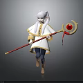 White Haired Long Eared Character Walking With Red Staff Featuring Golden Head And Red Gem