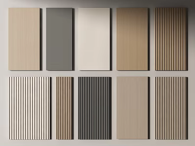 Various Styles of Wall Panels Including Wood Grain Solid Color and Striped Designs 3d model