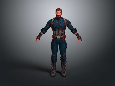 Game and Movie Character in Blue Combat Uniform With Brown Belt and Boots 3d model