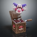 Plush Doll Purple Ears Pink Body Smiling Face Popping From Wooden Box Crank Handle Spring
