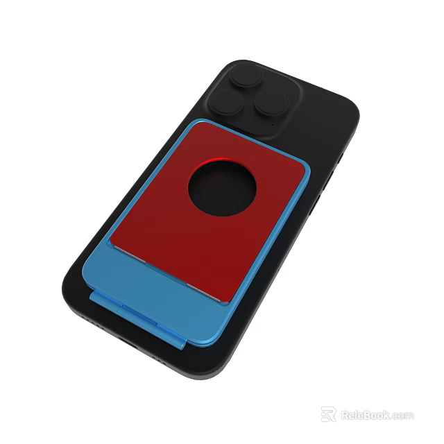 Black Phone Case With Red Blue Stand And Circular Hole Design 3d model 