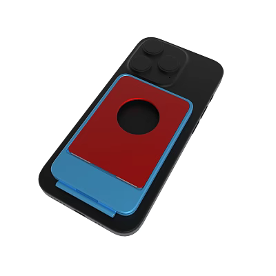 Black Phone Case With Red Blue Stand And Circular Hole Design 3d model