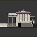 Classical Building Model Featuring Stone Structure Tiled Roof Columned Portico Steps And Paved Ground