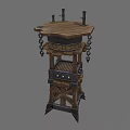 Wooden Medieval Tower With Layered Structure Metal Chains And Spiked Base 3d model
