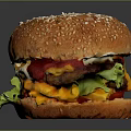 Delicious Juicy Cheeseburger With Sesame Bun Fresh Lettuce Tomato And Bell Peppers