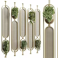 Modern Room Dividers With Golden Frame Mesh Design And Hanging Green Plants
