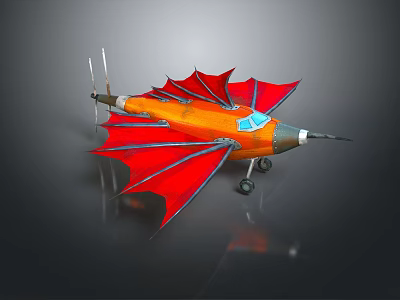 Orange Passenger Plane With Red Wings Black Edges Cockpit Windows And Landing Gear 3d model