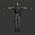 3D Military Character Model In Green Uniform With Bulletproof Vest And White Headband 3d model