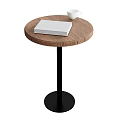 Round Wooden Dining Table With White Notebook White Cup And Black Base 3d model