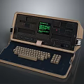 Vintage Portable Computer With Green Screen Display Foldable Brown Case Separate Keyboard 3d model