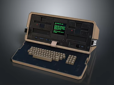 Vintage Portable Computer With Green Screen Display Foldable Brown Case Separate Keyboard 3d model