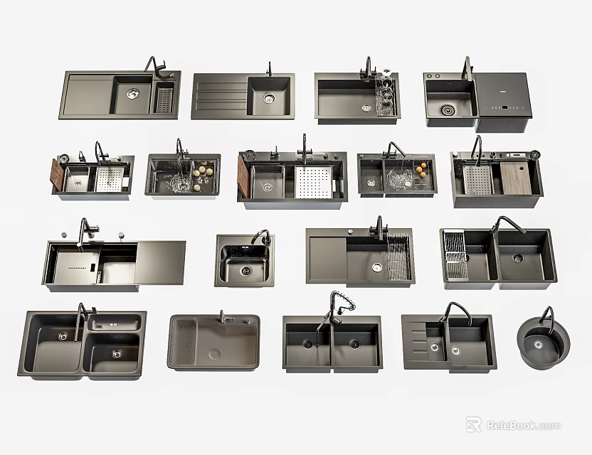 Different Modern Kitchen Sink Styles with Various Sizes and Practical Features 3d model