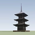 Traditional Multi Tiered Tower With Dark Roof Spire Top And Ancient Stone Base Structure