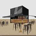 Illuminated Container Style Bar at Night with High Top Tables Bar Stools and Harbor Backdrop