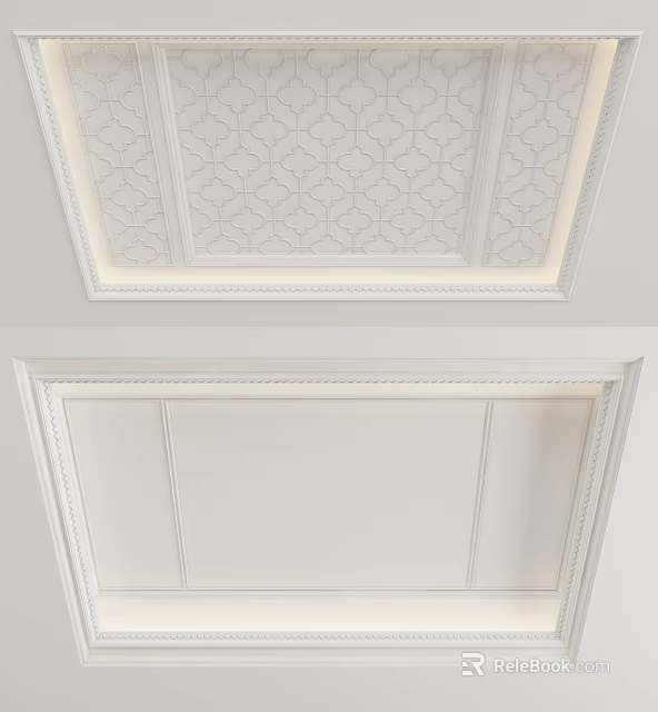 White Ceiling Design With Intricate Patterns And Clean Frame Trim Details 3d model