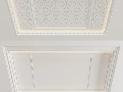 White Ceiling Design With Intricate Patterns And Clean Frame Trim Details 3d model