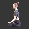 Woman Practicing Yoga In Cross Legged Pose Wearing Gray Activewear On White Background