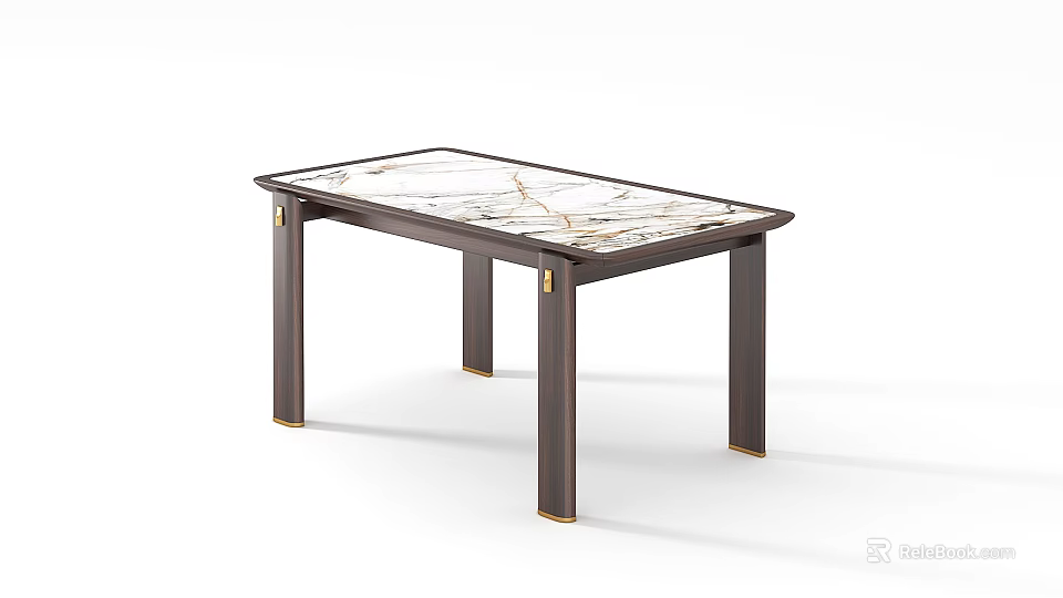 Elegant Modern Dining Table With Marble Top Dark Legs And Gold Accents 3d model 