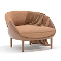 Modern Single Chair With Plush Brown Fabric And Leather Accents Draped Cloth On Armrest