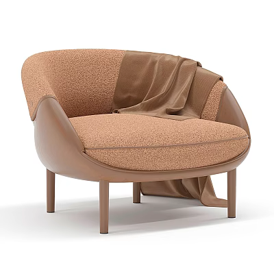 Modern Single Chair With Plush Brown Fabric And Leather Accents Draped Cloth On Armrest 3d model