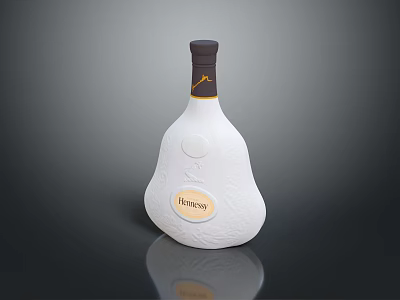 Elegant Pear Shaped Wine Bottle And Glass With Hermos Label Brown Cap Reflective Gray Background 3d model
