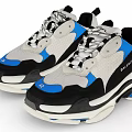 Modern Casual Sneakers with Gray Black Blue White Block Design Thick Sole Mesh Panel Details