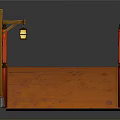 Traditional Red Wooden Bridge With Lantern Shaped Lamp Post And Railings