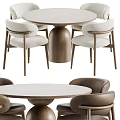 Modern Round Natural Wood Dining Table And Chair Combination With Stylish Soft Upholstered Seats