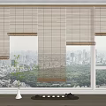 Elegant Bamboo Window Blinds With Green Plant Tea Set And Urban View