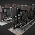 Industrial Mechanical Equipment Setup With Pumps Pipes And Control Panels