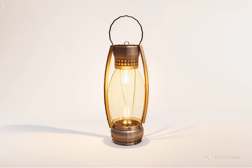 Vintage Candle Lamp With Metal Frame Circular Handle And Transparent Shade 3d model 