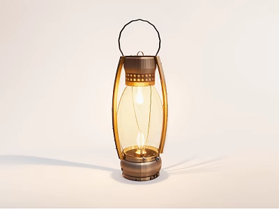 Vintage Candle Lamp With Metal Frame Circular Handle And Transparent Shade 3d model