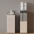 Sleek Modern Water Dispenser And Cabinet With Small Appliances And Water Bottle