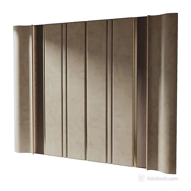 Modern Accent Wall With Vertical Panels Neutral Beige Textured Material And Dark Trim 3d model 