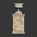 Marble Square Pedestal With Decorative White Vase And Intricate Carvings