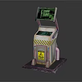 Industrial Digital Equipment With Green Display Warning Sign And Metal Base Stripes 3d model