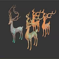 3D Rendered Colorful Deer Group With Glowing Effects And Various Colors