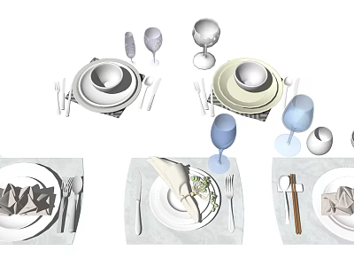 Elegant Dinnerware Set With Plates Cups Cutlery Wine Glasses And Napkins 3d model