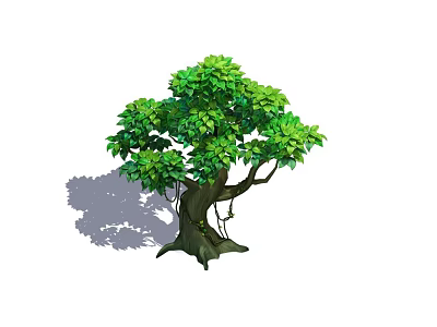 Lush Green Tree with Dense Leaves Thick Trunk and Natural Vines in Healthy Growth 3d model