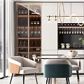 Elegant Modern Restaurant Interior With Wine Racks Pendant Lights Dining Table And Chairs