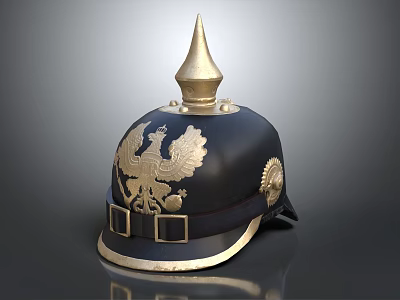 Antique Black Helmet With Gold Spiked Top And Eagle Emblem Design 3d model