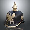 Antique Black Helmet With Gold Spiked Top And Eagle Emblem Design