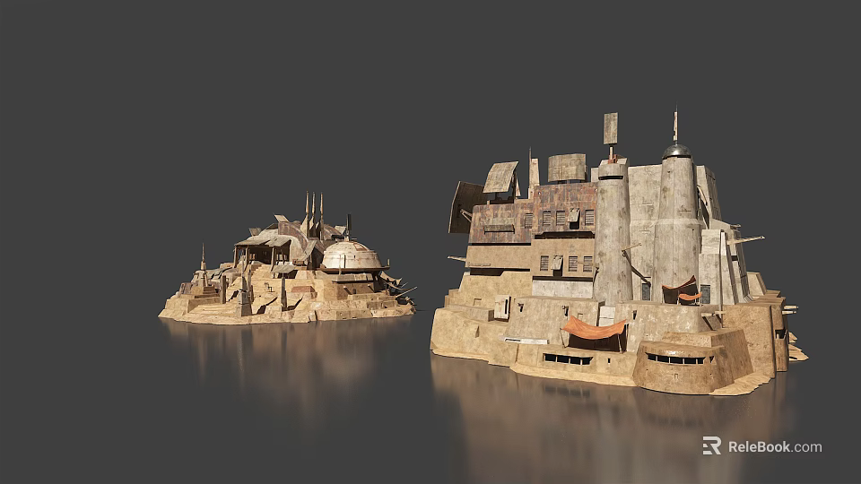 Ancient Architecture With Traditional Design And Multi story Stone Structures Featuring Dome Roofs 3d model