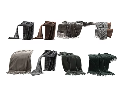 Various Colored Blankets With Fringes And Plaid Patterns In Different Styles 3d model