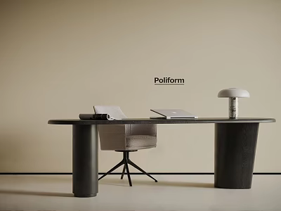 Modern Poliform Desk With Dark Wood Design Chair Table Lamp And Notebook 3d model