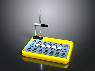 Yellow Control Panel Device With Multiple Colorful Buttons And Metal Lever 3d model