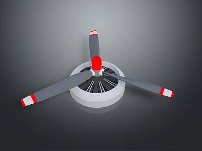 Aircraft Propeller 3D Model With Gray Blades Red White Stripes And Central Hub 3d model