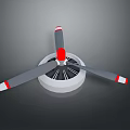 Aircraft Propeller 3D Model With Gray Blades Red White Stripes And Central Hub