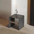 Modern Minimalist Dark Wood Side Table With Lower Shelf And Candlestick Decoration