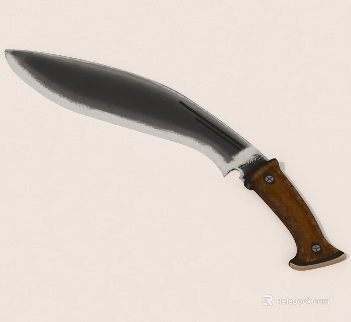 Curved Blade Knife Featuring Wooden Handle And Stainless Steel With Metal Rivets 3d model 